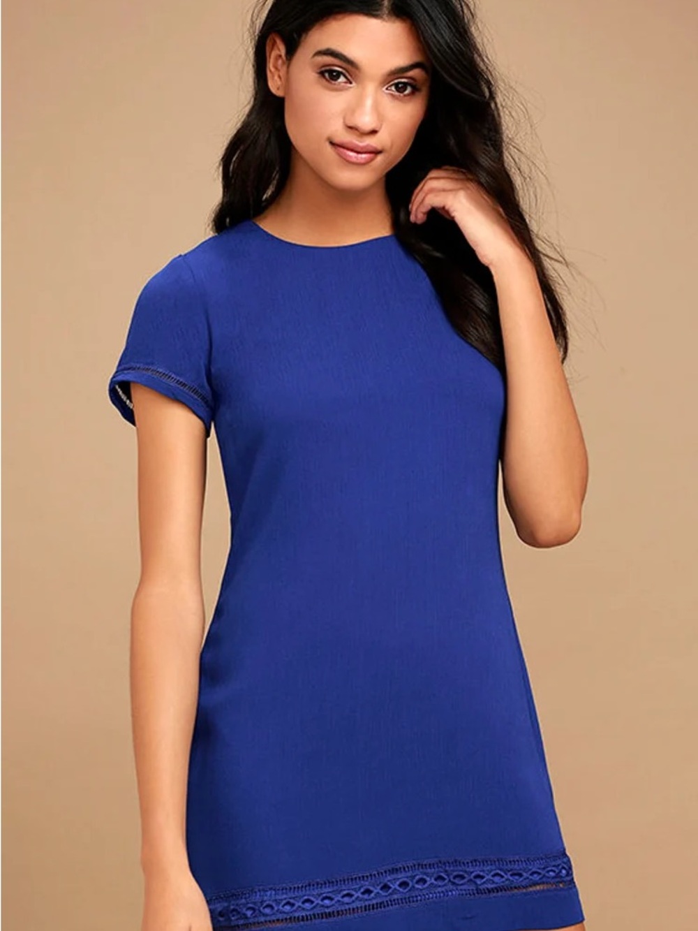 Royal Blue Short Sleeve Shift Dress with detail
